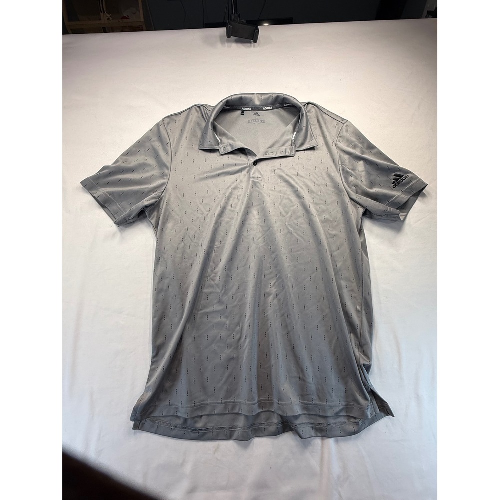 Adidas Mens Polo Shirt Large Gray Dashed Print Short Sleeve Performance Golf Top